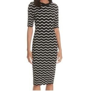 Milly Black and White Sheath Midi Dress Crew Neck